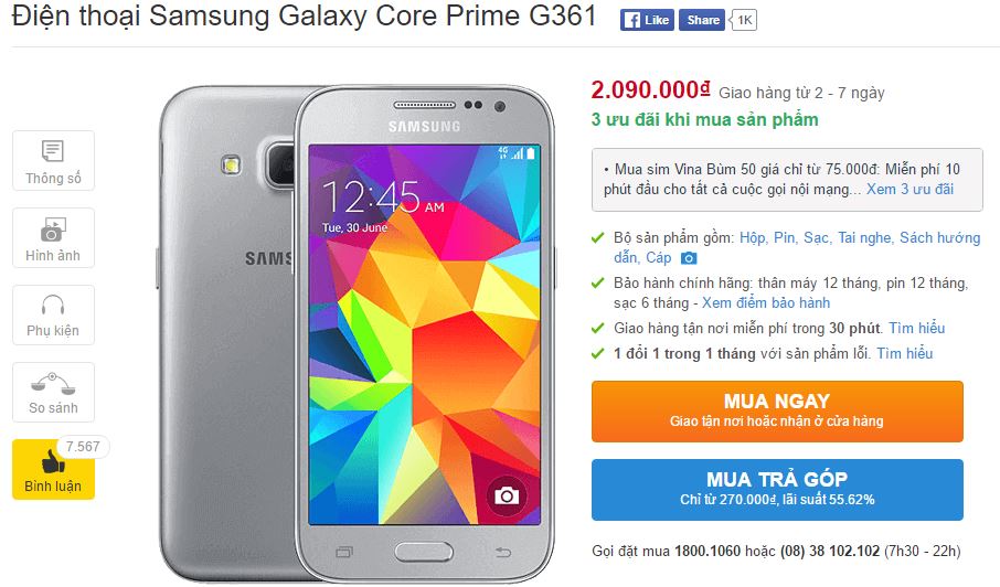 Galaxy Core Prime giảm giá thêm lần nữa Galaxy Core Prime giảm giá thêm lần nữa