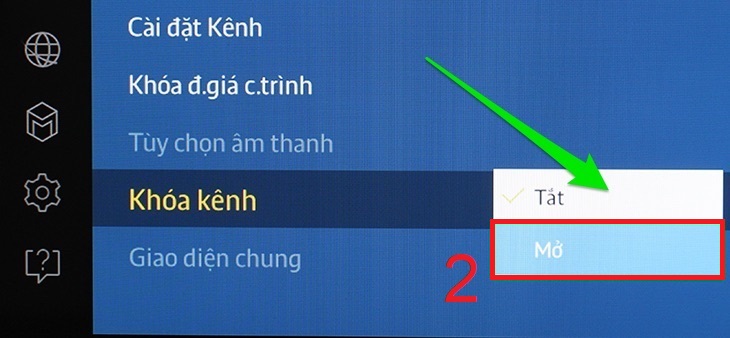 Hướng dẫn cách khóa kênh trên tivi Samsung nhanh chóng và chi tiết nhất > Rồi bạn nhấp vào nút Mở.