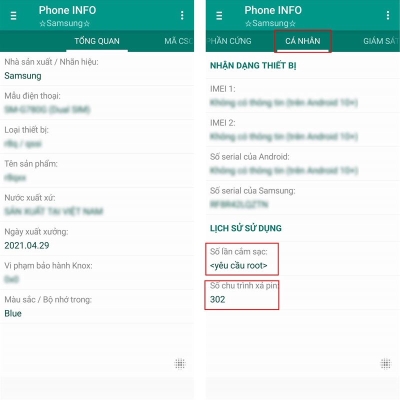cách kiểm tra số lần sạc pin trên điện thoại Samsung