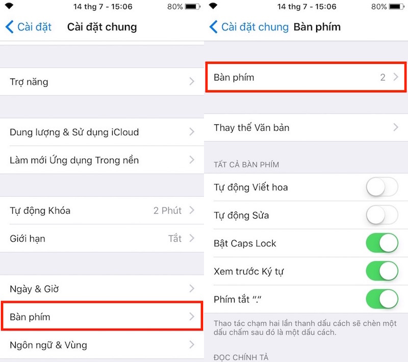 Cài đặt bàn phím biểu tượng