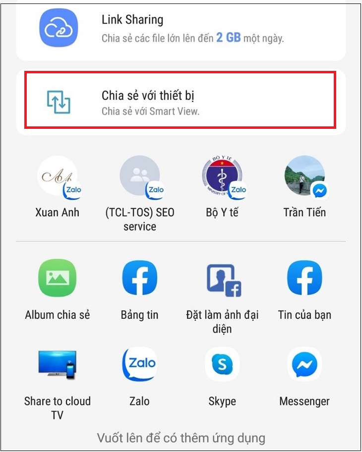 Chọn Chia sẻ với Smartview