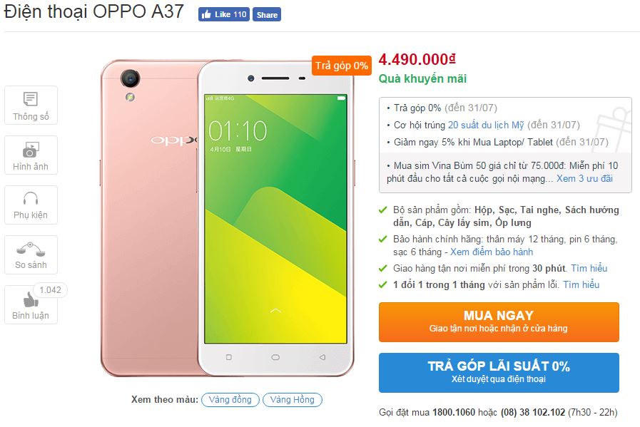 OPPO A37 với thiết kế quyến rũ chính lên kệ TGDĐ, có trả góp 0%