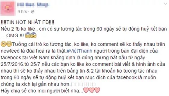 Sự thật về vụ Facebook tự Unfriend nếu không có tương tác