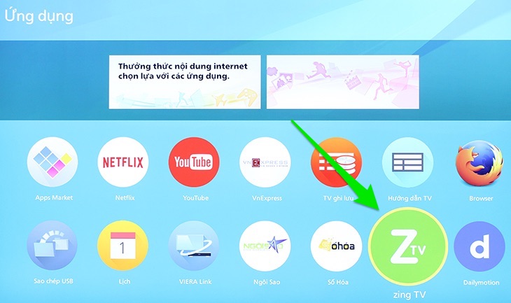 Cách sắp xếp màn hình trang chủ Smart tivi Panasonic giao diện Firefox > Chọn ứng dụng muốn đưa ra trang chủ