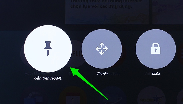Cách sắp xếp màn hình trang chủ Smart tivi Panasonic giao diện Firefox > Chọn gắn trên HOME
