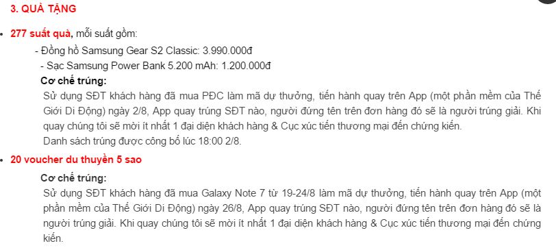 Chi tiết quà tặng Chi tiết quà tặng