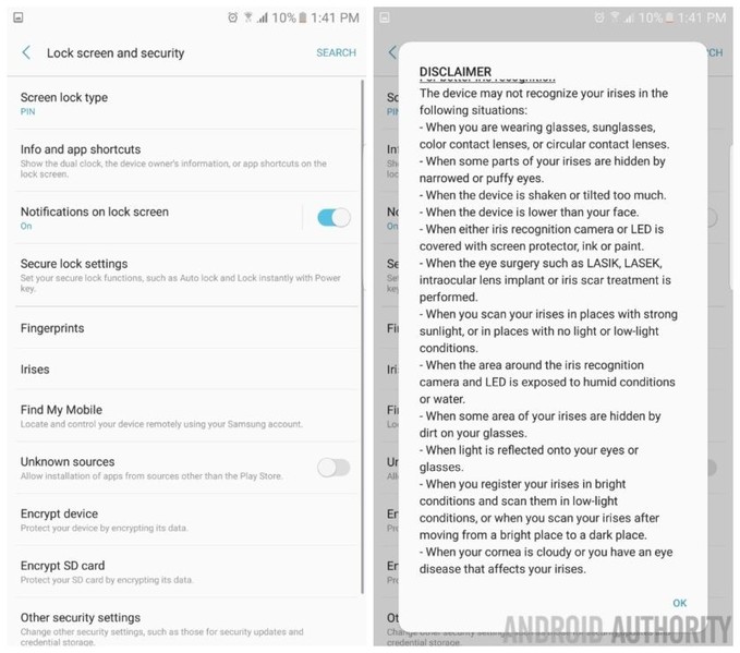 Các hạn chế của máy quét Iris trên Galaxy Note 7 Các hạn chế của máy quét Iris trên Galaxy Note 7