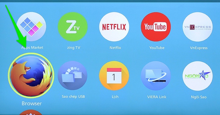 Cách xoá lịch sử duyệt web trên Smart tivi Panasonic giao diện Firefox > Mở trình duyệt web