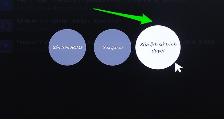 Cách xoá lịch sử duyệt web trên Smart tivi Panasonic giao diện Firefox > Chọn Xoá lịch sử