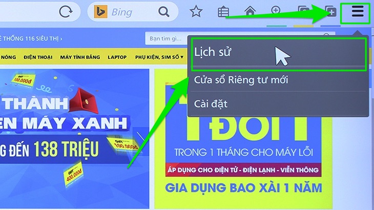 Cách xoá lịch sử duyệt web trên Smart tivi Panasonic giao diện Firefox > Chọn Lịch sử