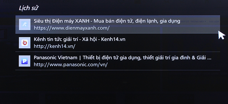 Cách xoá lịch sử duyệt web trên Smart tivi Panasonic giao diện Firefox > Lịch sử web