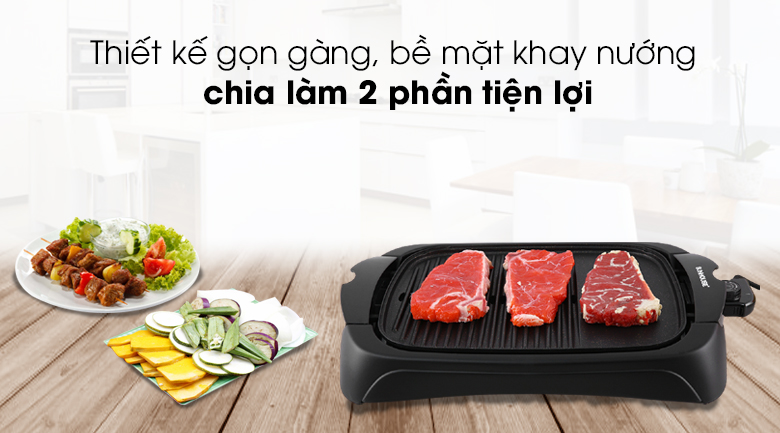 Bếp nướng điện Sunhouse SHD4602 có thiết kế chia làm hai phần Bếp nướng điện Sunhouse SHD4602 có thiết kế chia làm hai phần