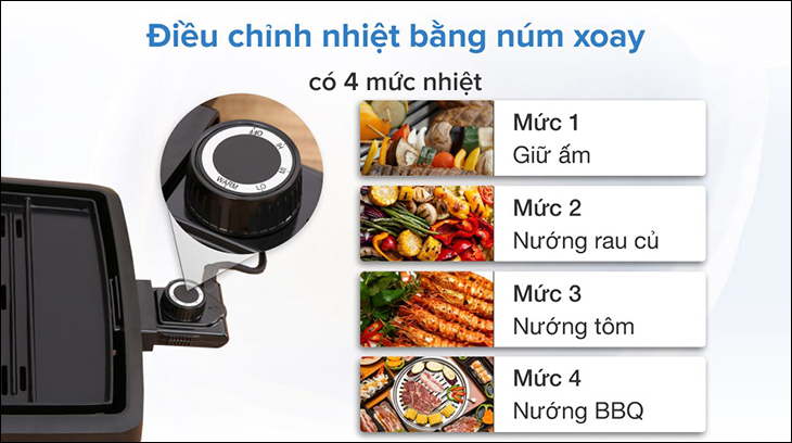 Tư vấn chọn mua bếp nướng điện. Top 5 bếp nướng điện tốt cho gia đình > Bếp nướng điện Bluestone EGB-7408 1450W có 4 mức điều chỉnh nhiệt độ bằng núm xoay