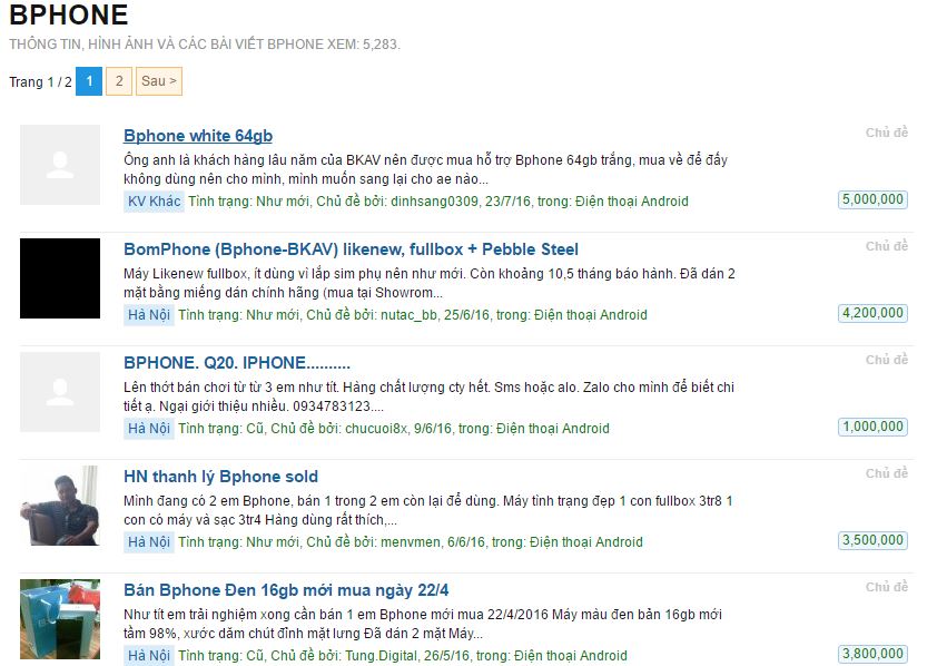 Bphone được rao bán trên trang Nhật Tảo