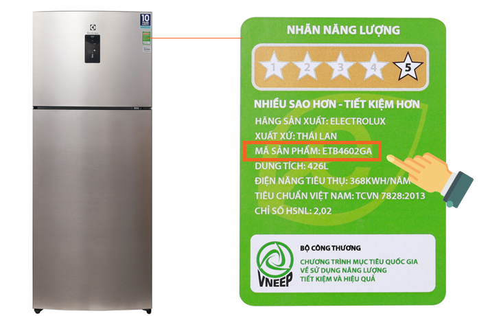 Cách xác định tên sản phẩm tủ lạnh Electrolux