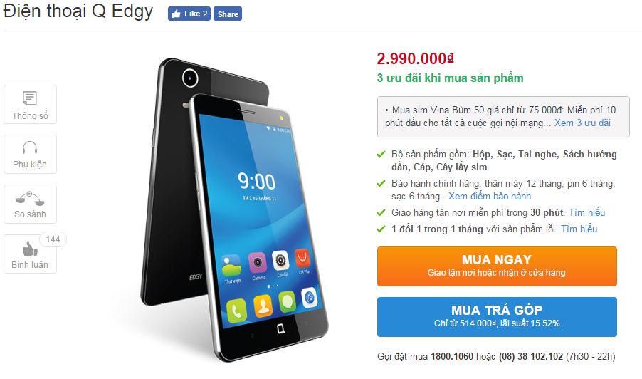 Smartphone thương hiệu Việt với thiết kế đẹp, giá 3 triệu lên kệ TGDĐ