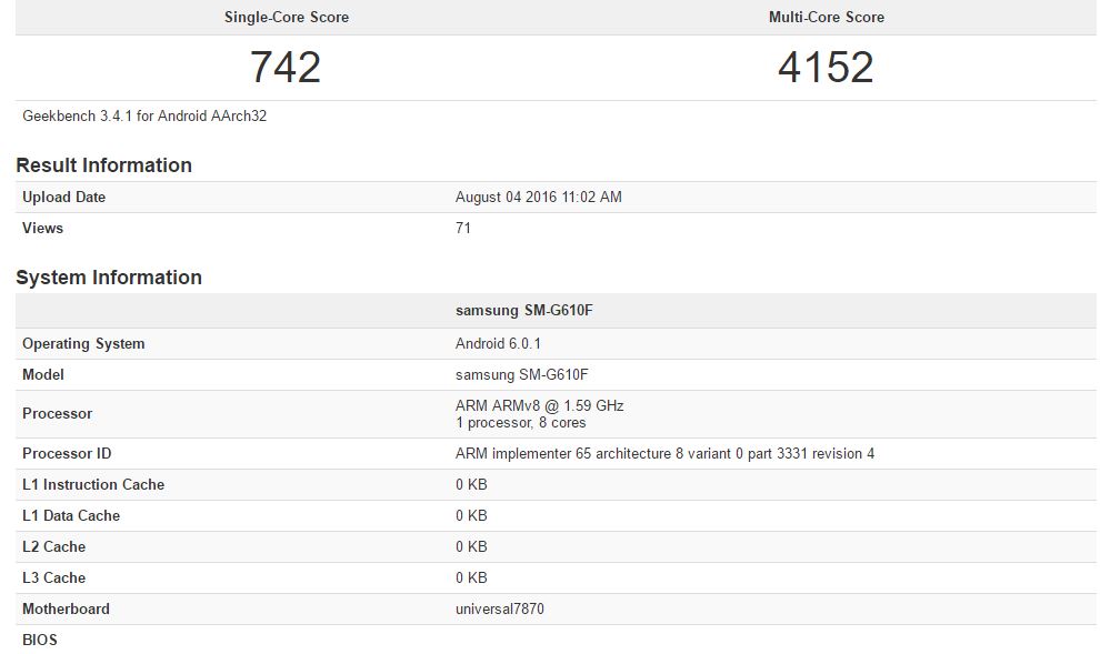 Galaxy On7 2016 tiếp tục lộ diện với chip Exynos 7870
