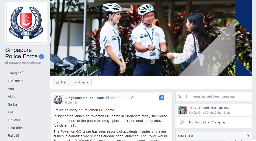 Trang Facebook cảnh sát Singapore