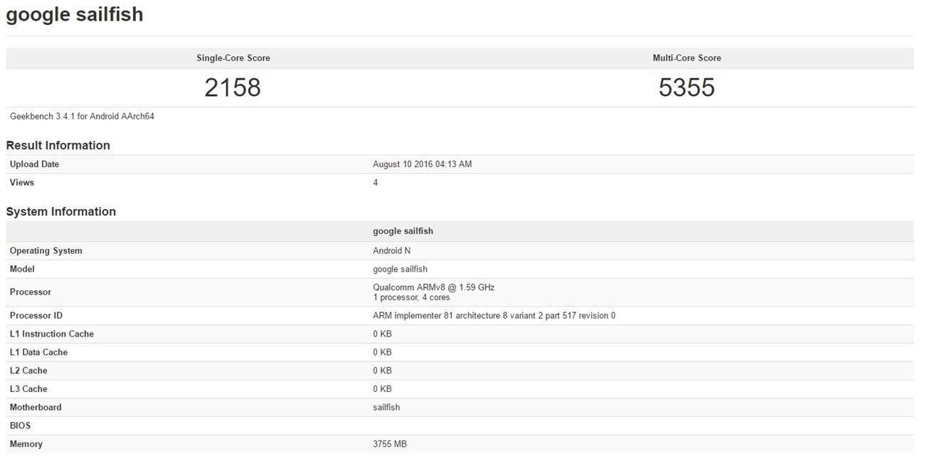 Nexus Sailfish lộ cấu hình trên AnTuTu với chip Snapdragon 820, Android 7.0