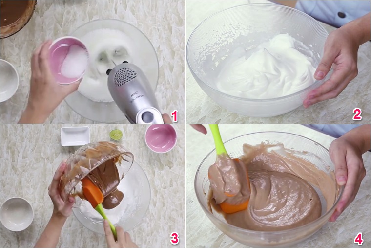 Bước 2 Trộn kem Bánh bông lan cuộn chocolate bằng chảo chống dính