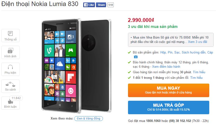 Lumia 830 bất ngờ lên kệ trở lại, giá không thể ngon hơn!