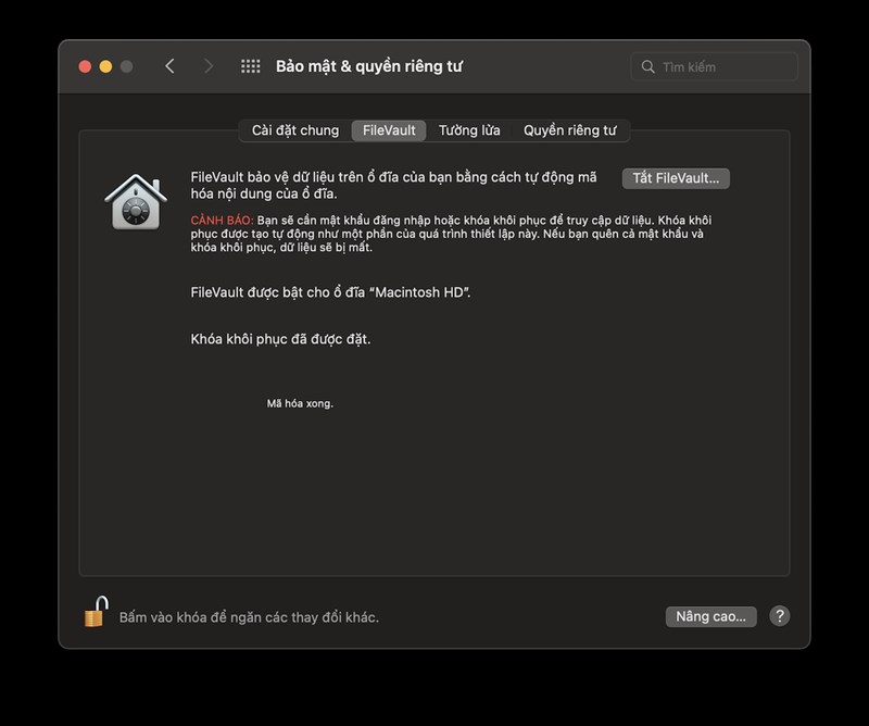 Mã hoá FileVault