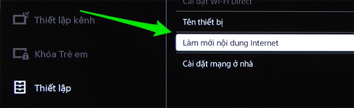 Chọn Làm mới nội dung internet
