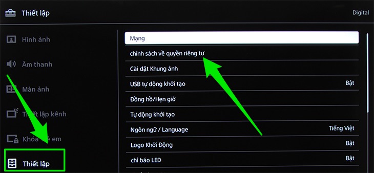 Chọn Thiết lập mạng