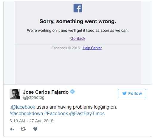 Facebook vừa bị sập 15 phút