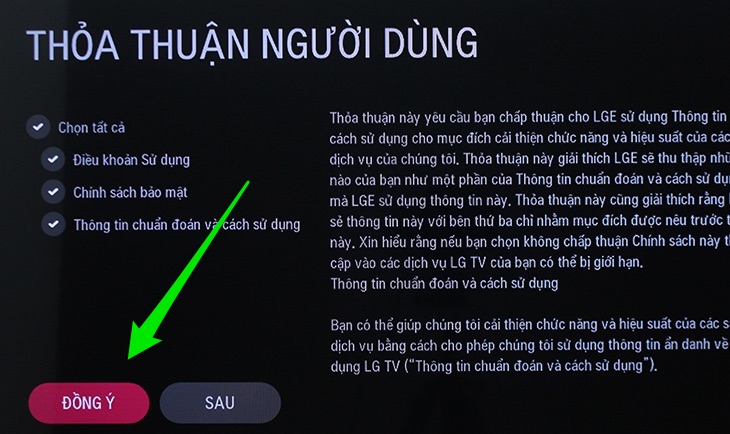 Chọn đồng ý với các thoả thuận người dùng