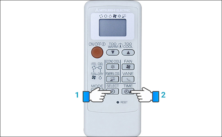 Hướng dẫn sử dụng máy lạnh Mitsubishi Electric 1 HP MS-HL25VC > Bạn nhấn nút Select để chọn hẹn giờ bật, hẹn giờ tắt hoặc tắt chế độ hẹn giờ