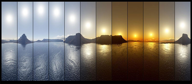 Chế độ time lapse quay nhanh quá trình mặt trời mọc cho tới lúc lặn