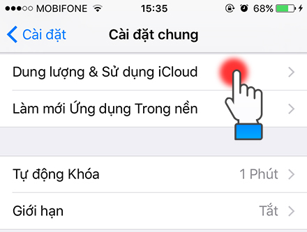 chọn Dung lượng & Sử dụng iCloud.