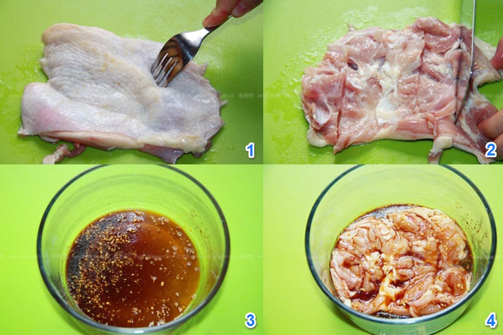 Bước 1 Sơ chế và ướp thịt gà Gà quay bàng lò vi sóng