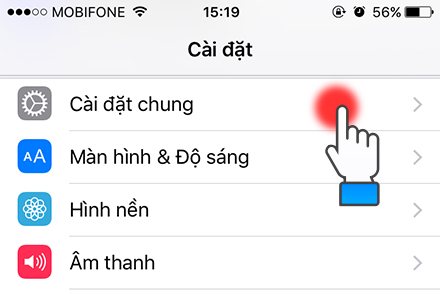 Quay lại Cài đặt các bạn vào phần Cài đặt chung.