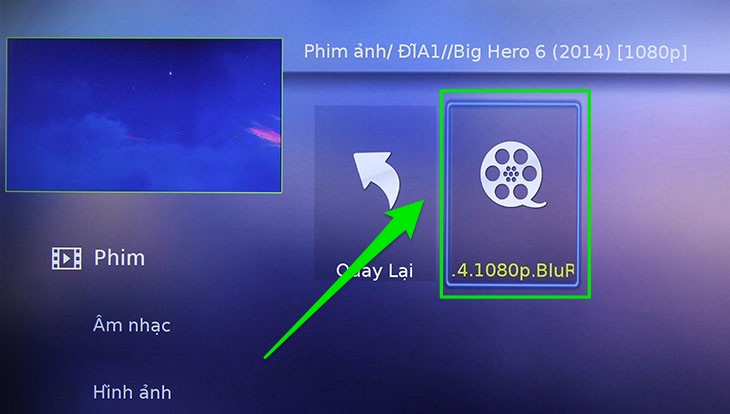 Cách nghe nhạc, xem phim, xem ảnh bằng USB trên Smart tivi Skyworth 2016 > Chọn phim