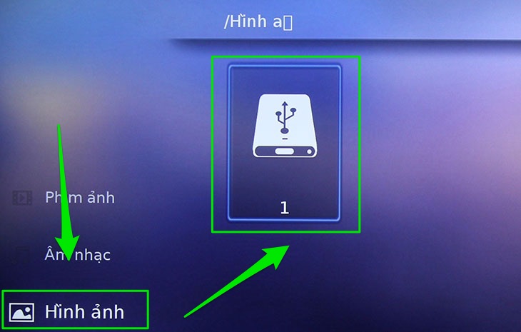 Cách nghe nhạc, xem phim, xem ảnh bằng USB trên Smart tivi Skyworth 2016 > Chọn mục Hình ảnh