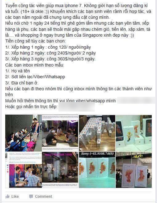Xếp hàng mua iPhone 7, nhận ngay 2 triệu mỗi ngày