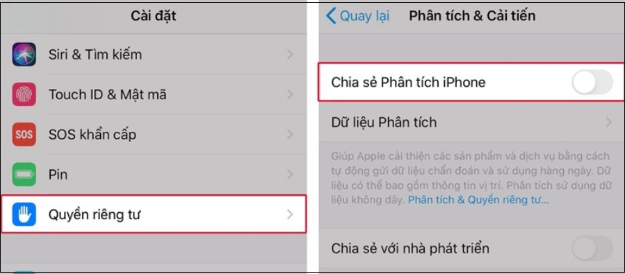 Tắt tính năng tự động gửi dữ liệu chẩn đoán và sử dụng