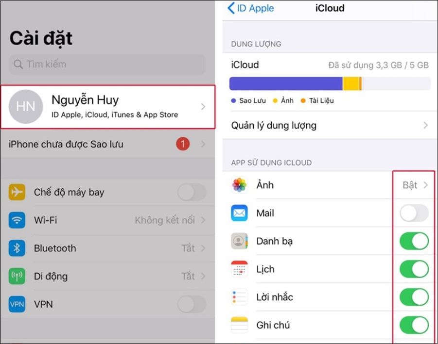 Tắt tính năng đồng bộ iCloud