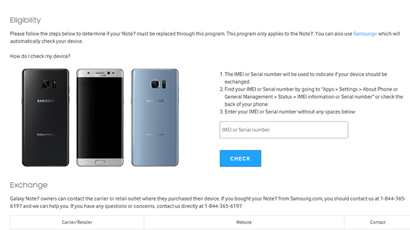 Đã có thể kiểm tra độ Galaxy Note 7 thông qua EMEI từ bây giờ