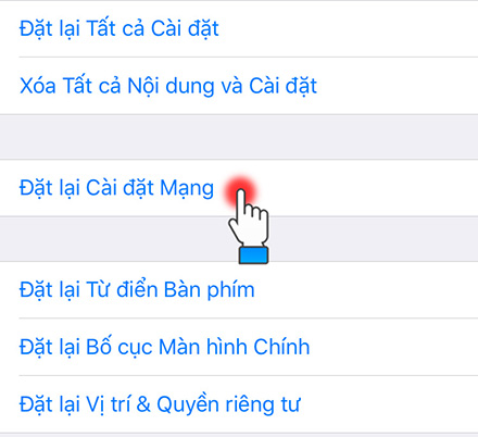 Chọn Đặt lại cài đặt mạng