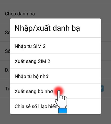 Chọn Xuất sang bộ nhớ