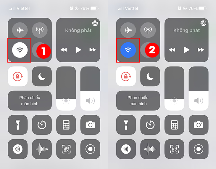 Mở Trung tâm điều khiển và chạm vào biểu tượng Wi-Fi để tắt, đợi vài giây và chạm vào một lần nữa để bật lại Wi-Fi