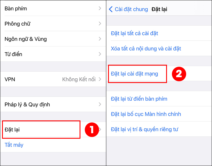 Chọn Đặt lại và chọn Đặt lại Cài đặt mạng