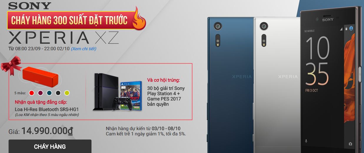 Xperia XZ cháy hàng, TGDĐ mở bán thêm 300 suất khác Xperia XZ cháy hàng, TGDĐ mở bán thêm 300 suất khác