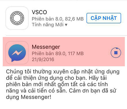 Tiến hành cập nhật Messager