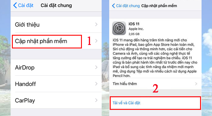 Bước 2: Tiếp theo, bạn nhấn vào Cập nhật phần phềm, sau đó chọn Tải về và Cài đặt.