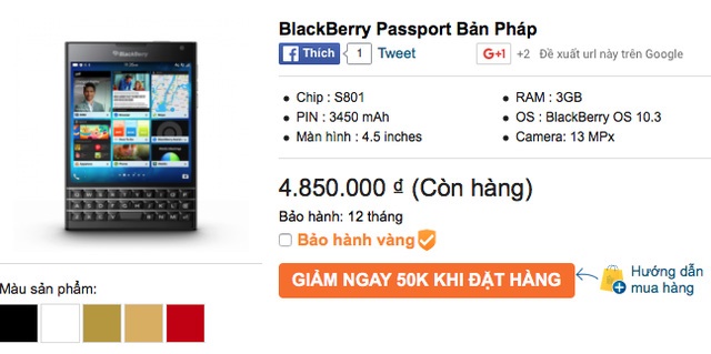 Các cửa hàng tiếp tục hạ giá BlackBerry Passport để cạnh tranh