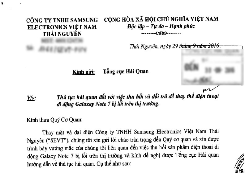 Samsung Thái Nguyên xin cơ chế đặc thù để đổi trả khẩn cấp Galaxy Note 7